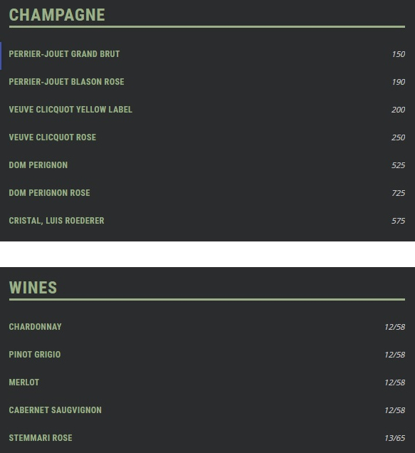 230 Fifth Rooftop Club in NYC bottle menu champagne 