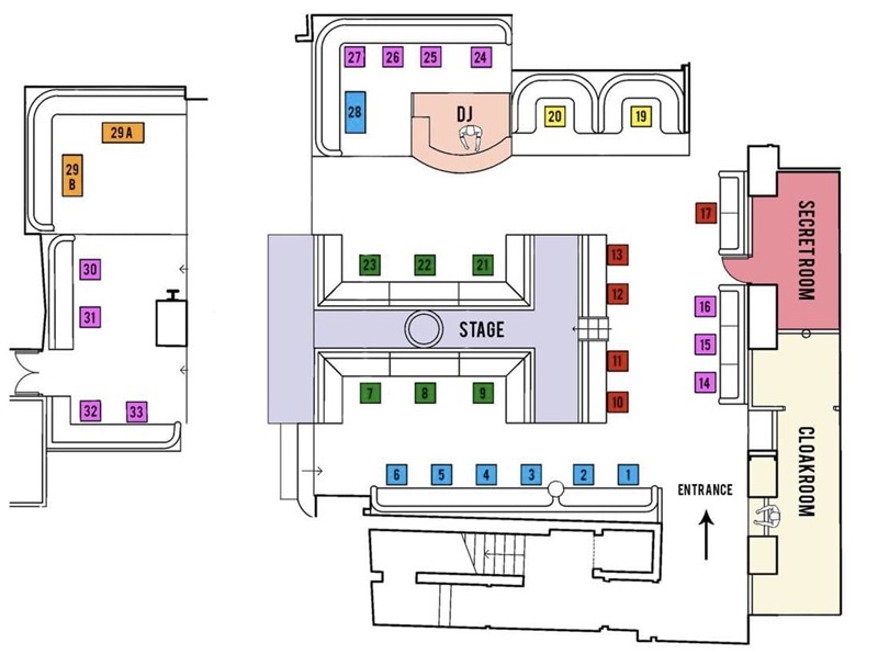 Cirque le soir nightclub London map view overview floor seating vip areas