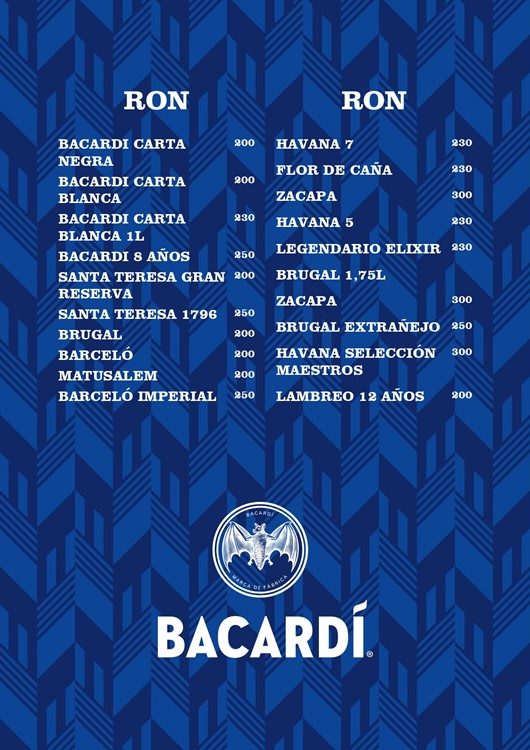 Akuarela nightclub Valencia bottle menu rum variety pricing per bottle