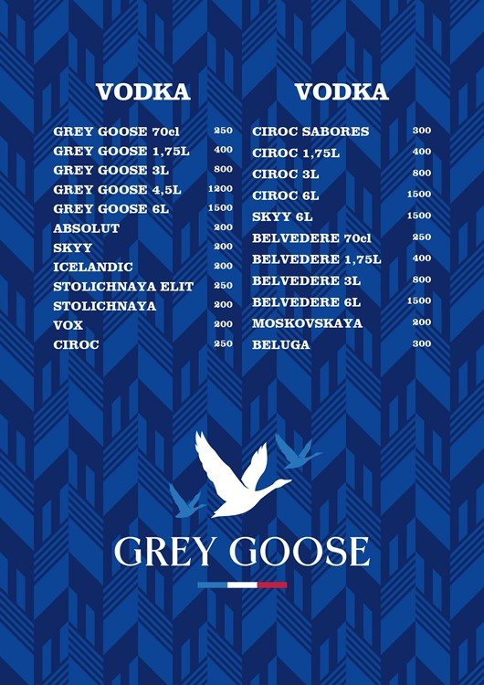 Akuarela nightclub Valencia bottle menu vodka rum gin cognac pricing