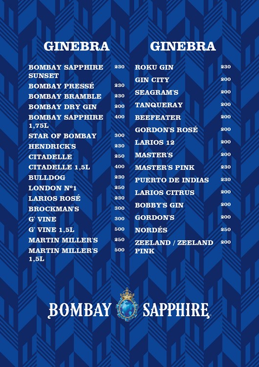 Akuarela nightclub Valencia bottle menu price alcohol drinks gin types bottles