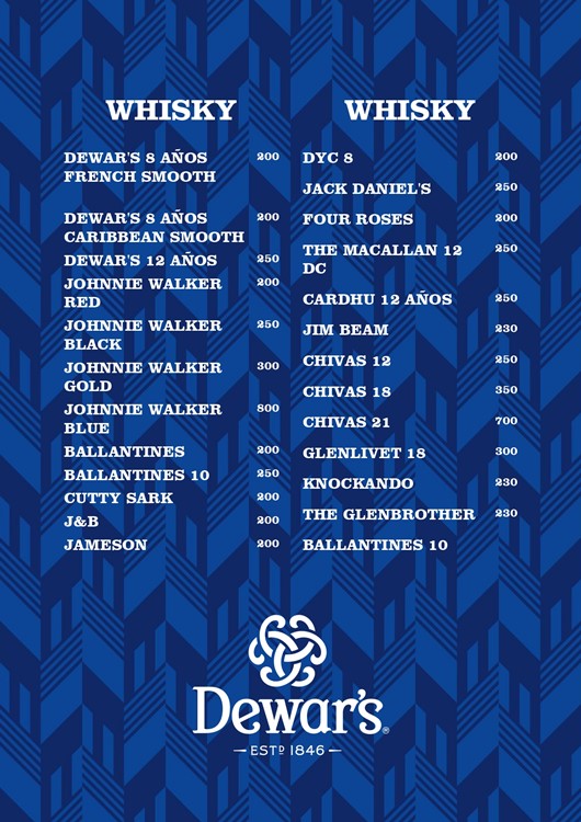 Akuarela nightclub Valencia bottle menu whisky old age pricing list