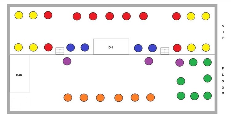 Alma nightclub Paris tables map bar dj dance floor vip