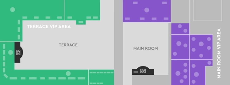 Amnesia Ibiza beach club nightclub map inside outside terrace table location vip reserve book