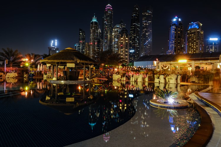 Andreea's Beach Club Dubai night party outdoor pool event