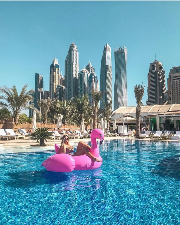 Andreea's Beach Club Dubai inflatable pink fun pool party event where to go out