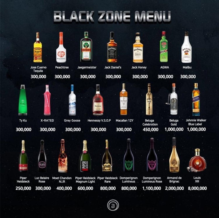 Aqua nightclub Seoul celebrate bottles of spirits expensive affordable prices alcohol cocktails vodka champagne gin rum