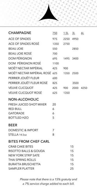 Avalon bottle menu nightclub Los Angeles champagne vodka rum gin prices vip table booking