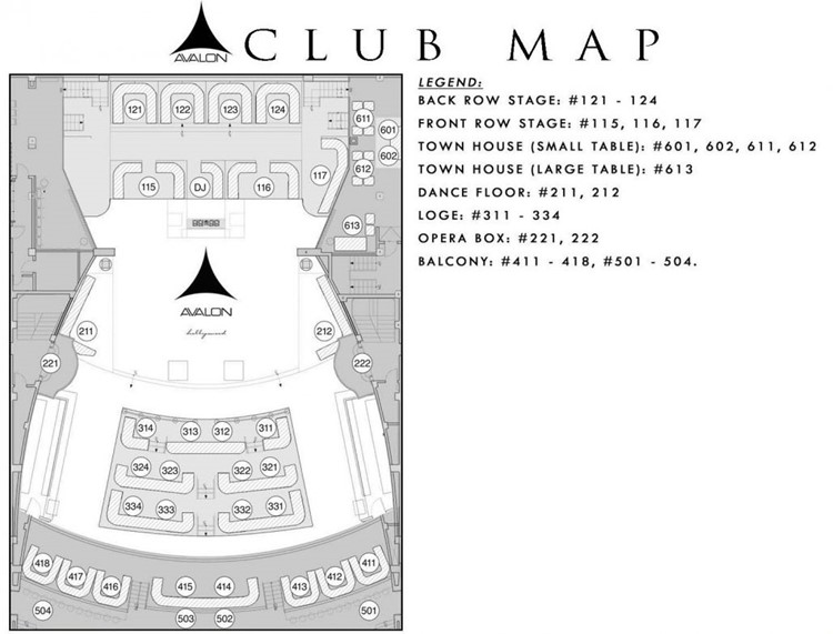 Avalon bottle menu nightclub Los Angeles map view table areas choose where to book reserve exclusive vip