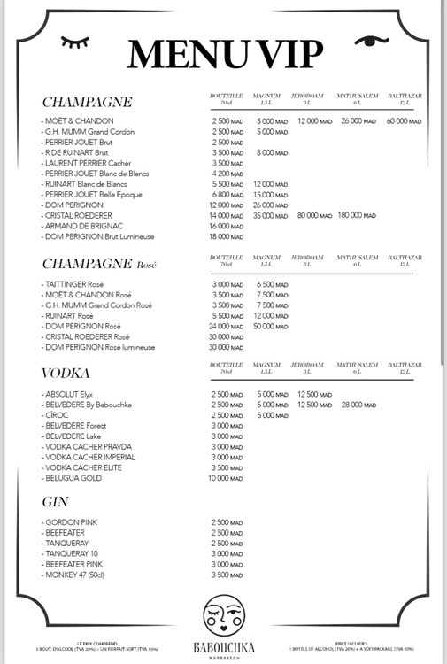 Soirée dans la boîte Babouchka VIP à Marrakech. Trouvez des promoteurs pour la liste des invités sur Clubbable