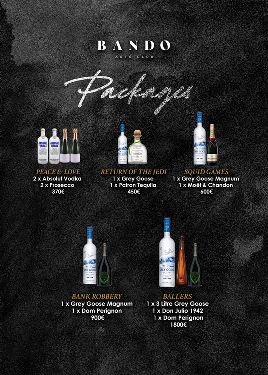 Bando nightclub Marbella packages bottle parade price celebrate birthday hen stag bachelor  