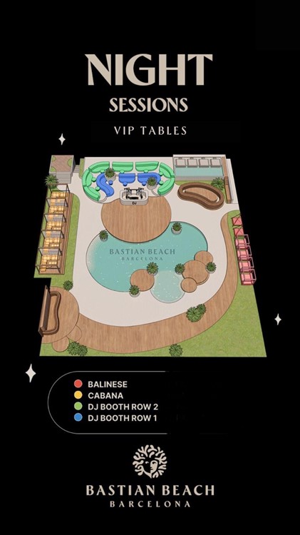 Party at Bastian Beach Club VIP nightclub in Barcelona. Find promoters for guest list in Clubbable