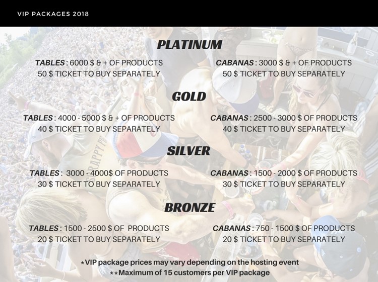 Beach club Montreal menu packages champagne bubbles prices parade book vip hen bachelor birthday parties 