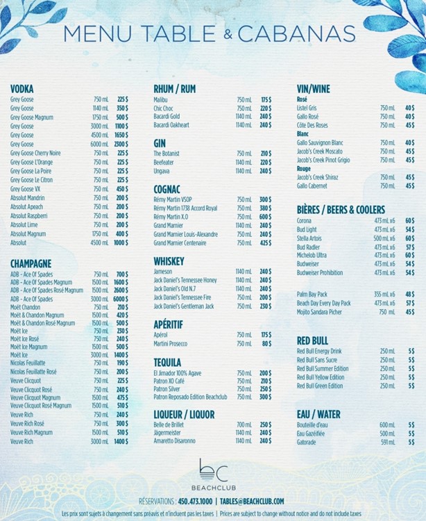 Beachclub Montreal Guest List Table Bookings