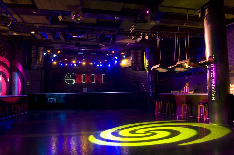 bikini nightclub barcelona view of the club with colored lights and empty dance floor