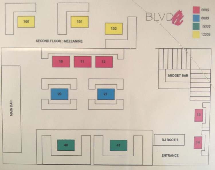 Blvd44 nightclub Montreal map view tables dance floor bar dj booth
