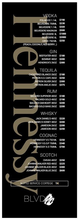 Blvd44 nightclub Montreal bottle menu spirits drinks cocktails bottle prices hen bachelor birthday parties