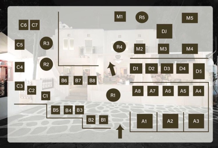 Bonbonniere nightclub Mykonos table map book vip tables regular dj dance floor