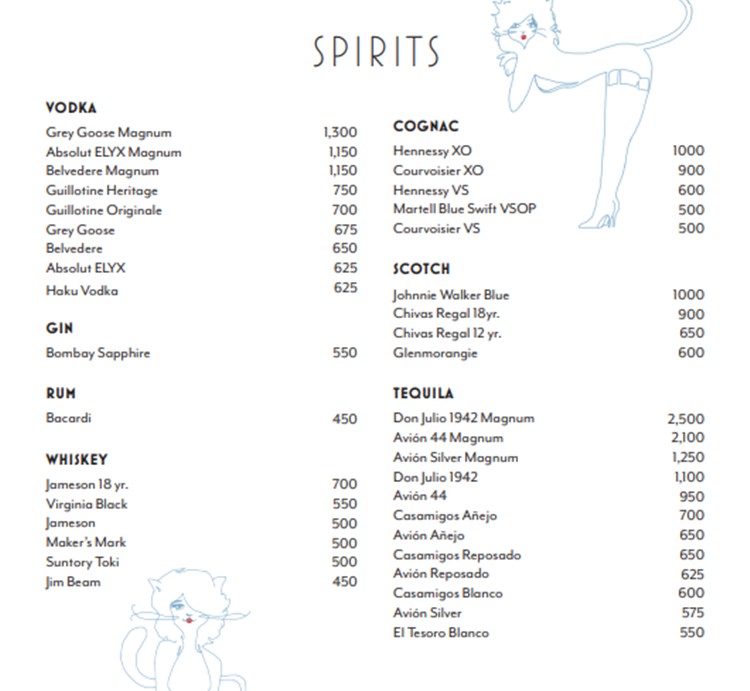 Bootsy Bellows nightclub Los Angeles price per bottle spirits menu 
