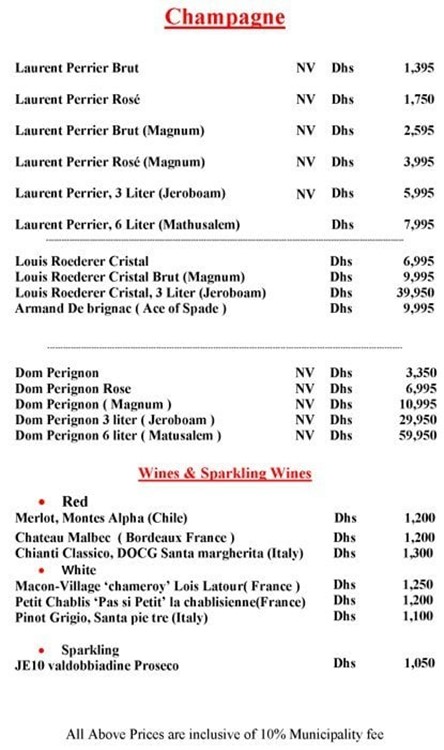 Boudoir nightclub Dubai table menu service champagne bubbles prices packages