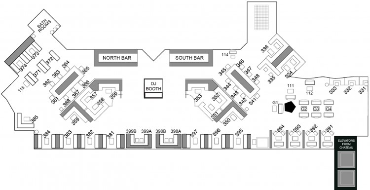 Chateau nightclub Las Vegas roof top floor plan map vip area sitting dance floor