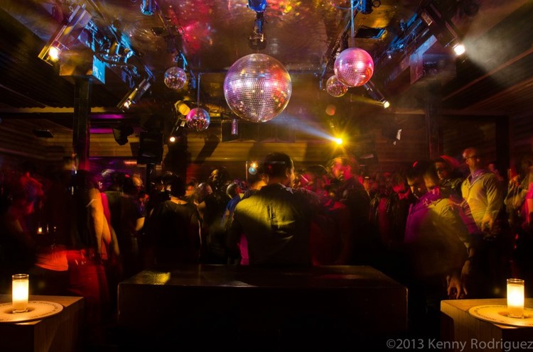 Cielo nightclub New York view of the club dark lights balloons