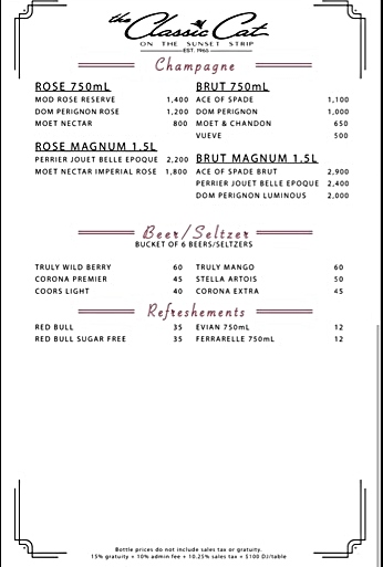 Classic Cat nightclub LA price packages bottle parade champagne bubbles book now