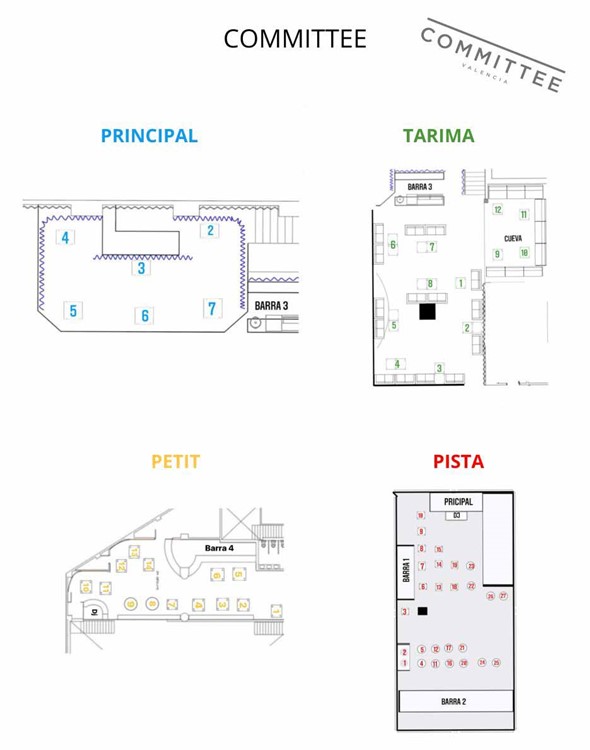 Committee, nightclub, Valencia, table map, seating chart, floors, areas, book now