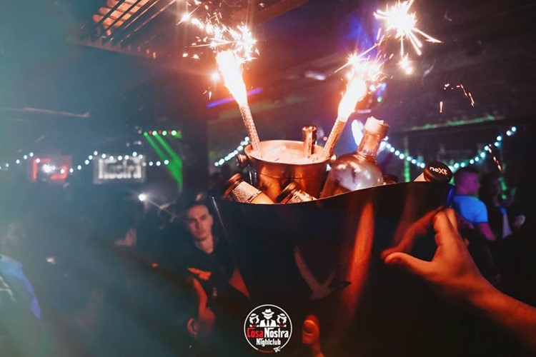 Cosa Nostra nightclub Belgrade bottle service alcohol bottles celebrate table service alcohol vodka champagne rum cognac