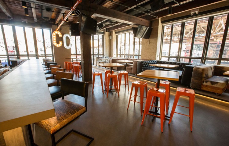 Cowboy nightclub Chicago view of the bar and lounge area modern design interior