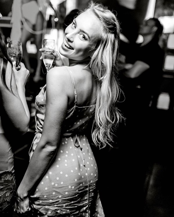 D Fleur nightclub Kiev pretty blonde girl in mini dress dresscode having fun dancing drinking party club guestlist vip area