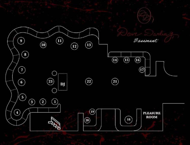 Dear Darling nightclub London basement tables map seating chart second floor