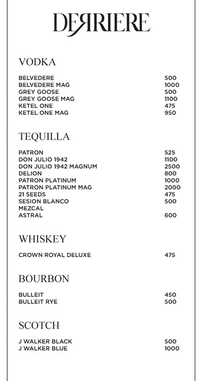 Derriere nightclub LA bottle menu celebrate birthday bachelor hen parties bubbles parade drinks alcohol book vip now table