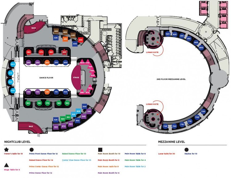 Drais nightclub Las Vegas full map floor plan inside tables