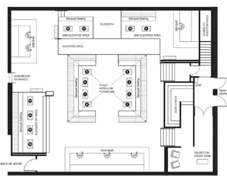 EFS social club Toronto floor map view table sitting areas vip exclusive regular dj booth dance floor