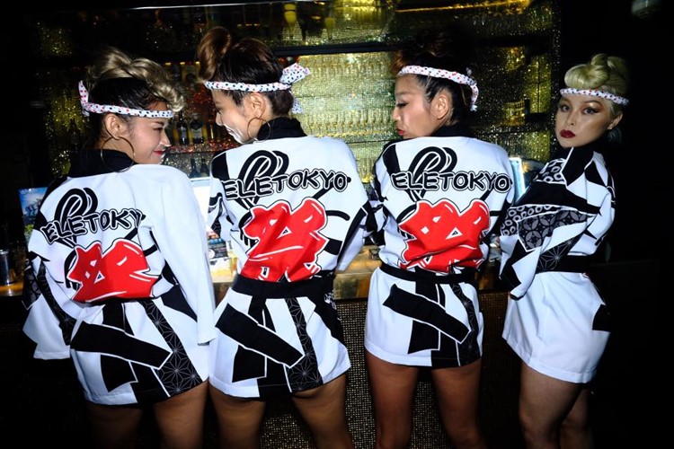 Ele nightclub Tokyo sexy girls dresses in traditional mini japanese