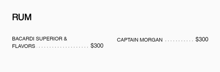 Electric Hotel Chicago club menu price per bottle rum