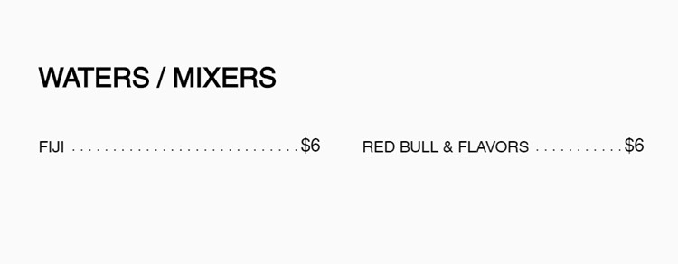 Electric Hotel Chicago club menu water mixer drinks beverage