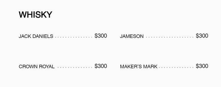 Electric Hotel Chicago club menu whisky prices