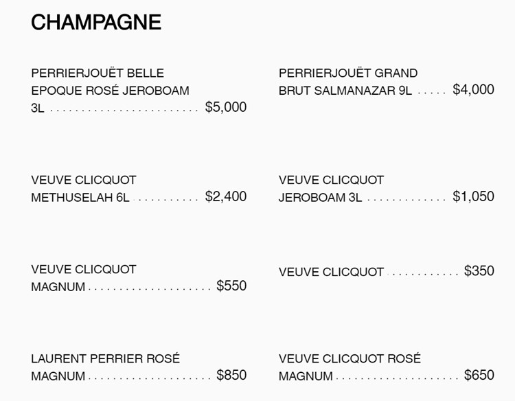 Electric Hotel Chicago club menu Champagne bubbles