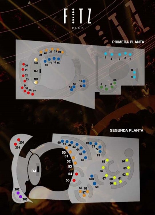 Fitz nightclub tables map seating chart first floor second dj dance floor vip premium
