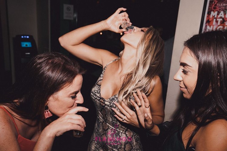 Flamingo Lounge nightclub Sydney fun party event alcohol shots drinks vodka rum cocktails blondes brunettes