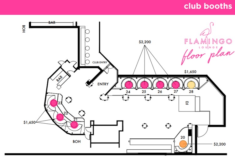 Flamingo Lounge Sydney club indoor map plan floor booths dj dance floor bar