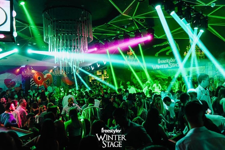 Freestyler nightclub Belgrade crowd having fun party music djs dance lights show