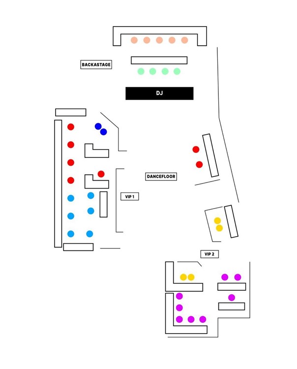 Gate nightclub Paris map seating chart tables regular premium vip dj dance floor