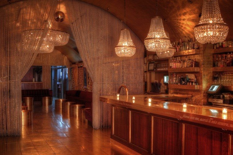 Goldbar nightclub New York City gold luxurious interior design view of the bar