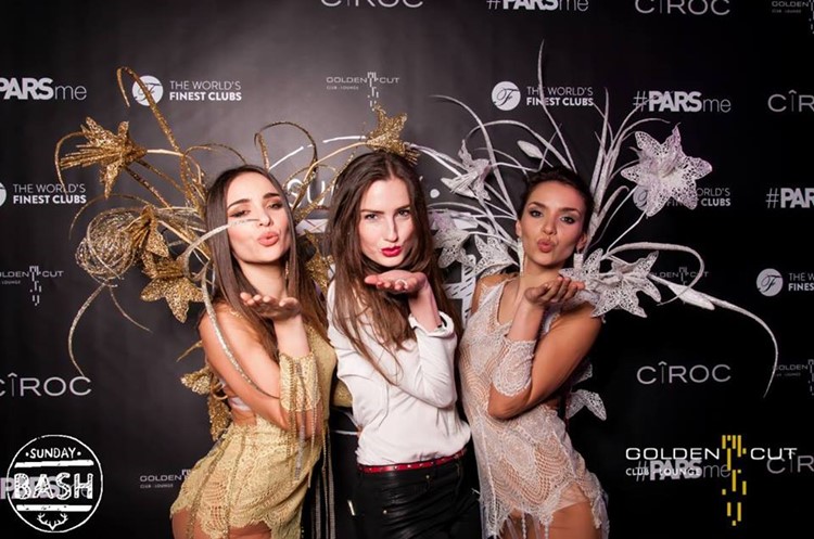 Golden Cut nightclub Hamburg three ladies attending big event dressed in fancy bodysuits