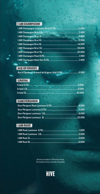 Hive club Copenhagen bubbles champagne prices vip bottle service menu book now