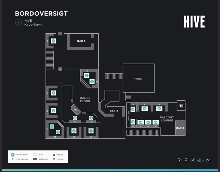 Hive nightclub in Copenhagen tables map view areas VIP regular dance floor bar lounge