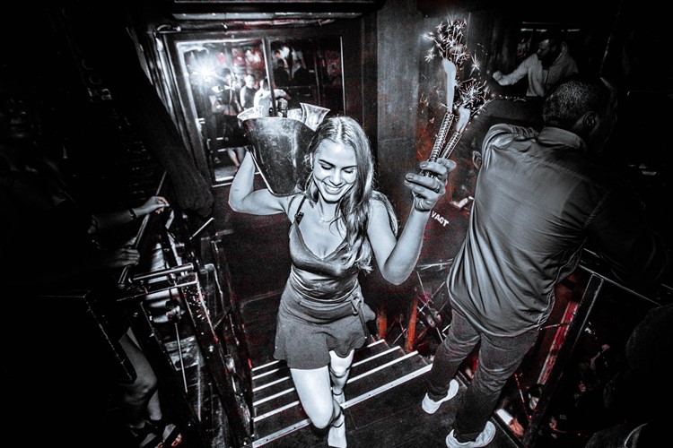 Hornsleth nightclub Copenhagen drinks alcohol bottle parade champagne sparkles 